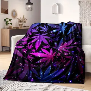 All-Season Comfortable Flannel Blanket with Large Purple Maple Leaf Pattern - Perfect for Bed and Sofa, Machine Washable