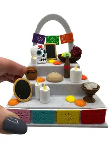 Mini 3D Printed Day of the Dead Dia de los Muertos Set, Miniature, Mexico, Hispanic, Sugar Skull, Calaveras, Pan, Copal, Papel Picado, Marigolds, Velas, Halloween Decor Artistic