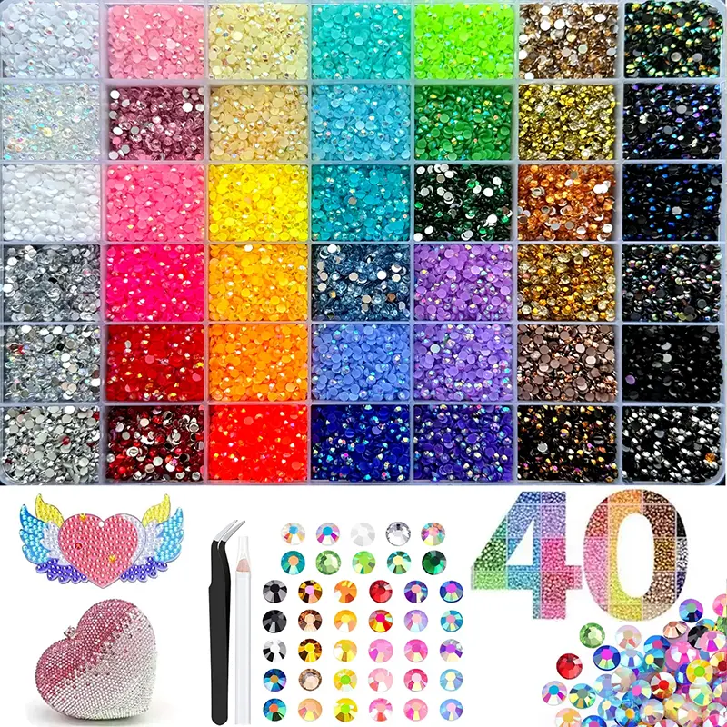 40000 pieces of 40 color 3mm jelly flat back rhinestone bed cover set, including nail art, shoes, and DlY diamond art, resin flat bottom beads, suitable for art decoration DIY nail art and shoe craft set