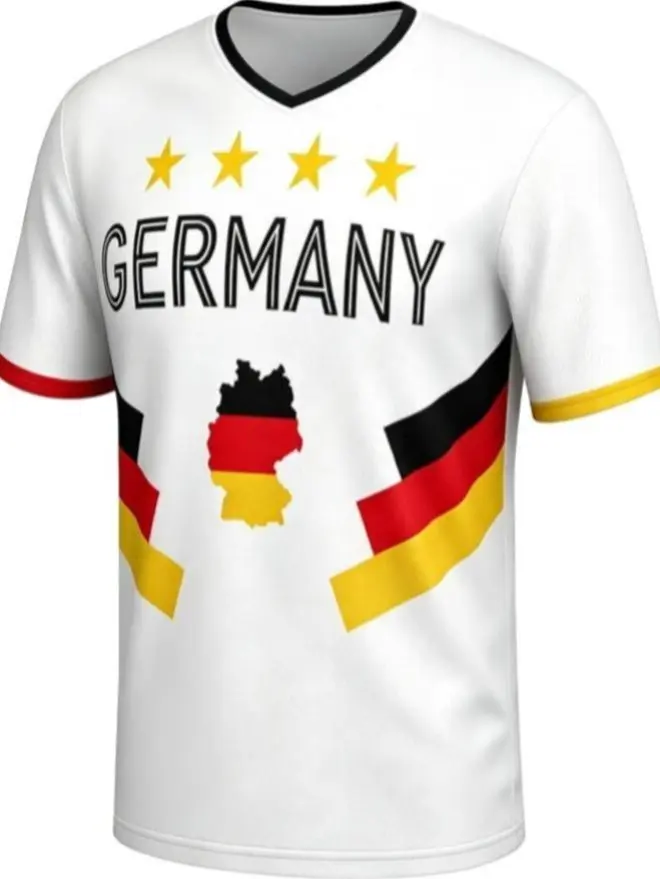Germany Football Shirt for Men & Women, Relaxed Fit V-Neck with Bold Prints, Quick-Dry Polyester for Match Day & Full Movement, Team Graphics, Short Sleeves, Breathable Fabric
