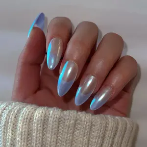 NACCA Handmade French Aurora Pearl Mermaid Natural Gel Press-On Nails | Free Prep Kits | Luxe Aurora Chrome Shimmer Pearlescent Unicorn Press-On Nails for Nails Manicure Art