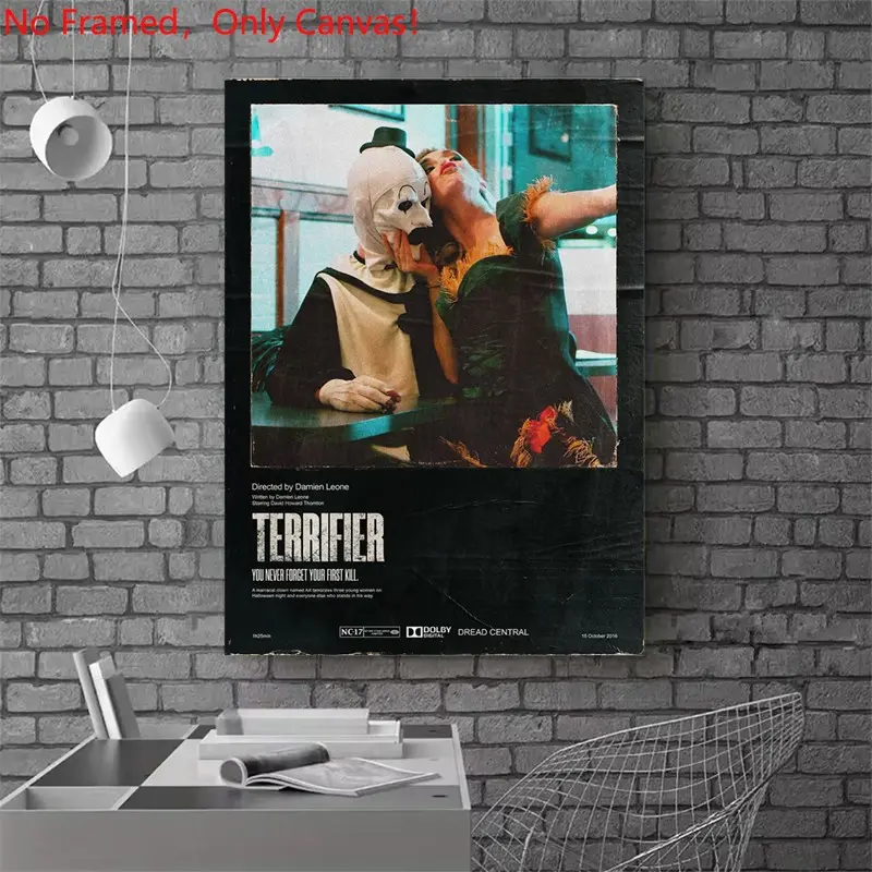 1 piece/set frameless canvas painting print poster, Wide applicability, Classic Movie scenes Poster art, Terrifier, ideal gift for bedroom, living room, kitchen, wall decor