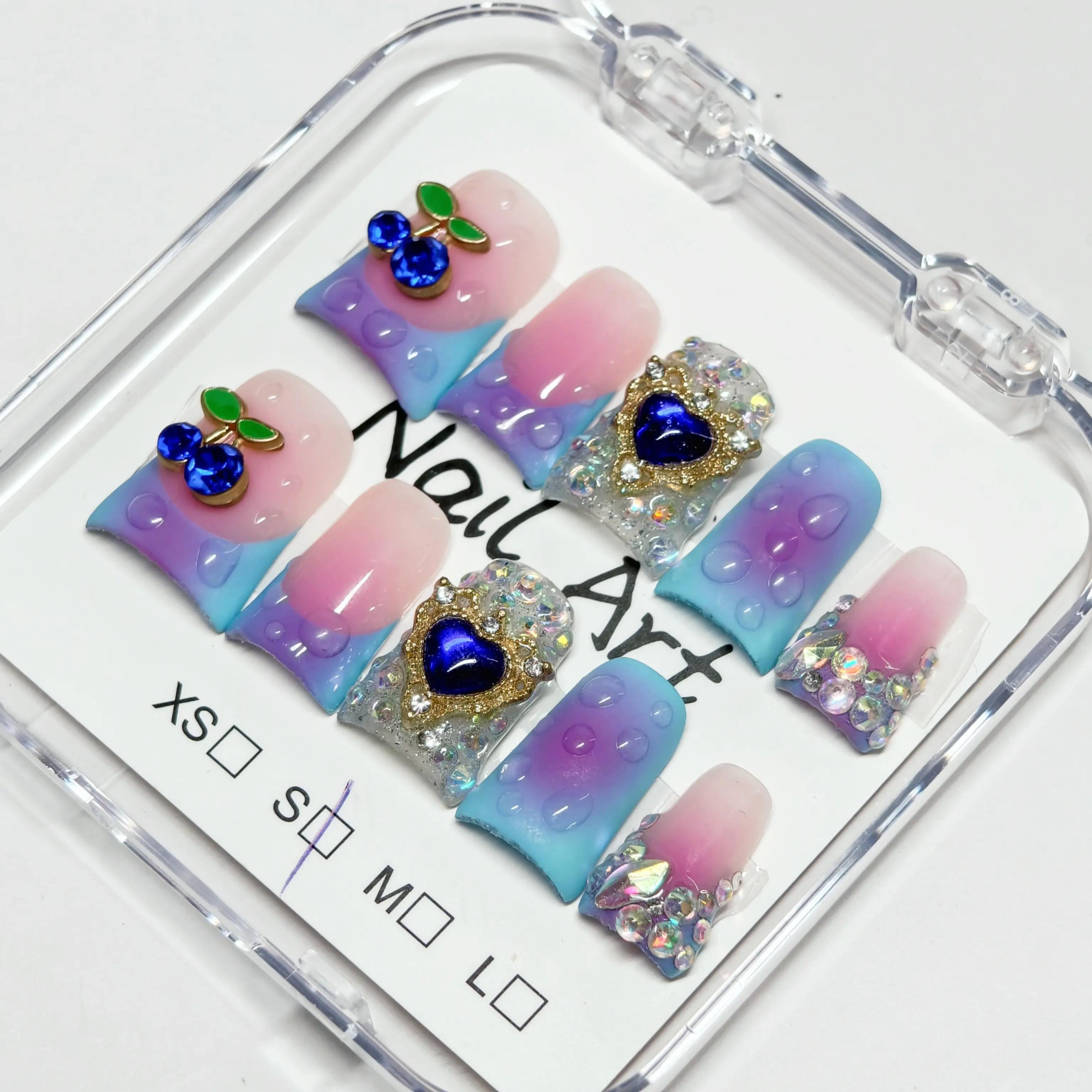 vosplends 10PCS Handmade Dreamy-Purple 3D flower,y2k  duckbill nails，acrylic press on nails，reusable nails，vampire jawns nails Pink Gradient Sparkling Nails#Valentine's Daypress on. nail