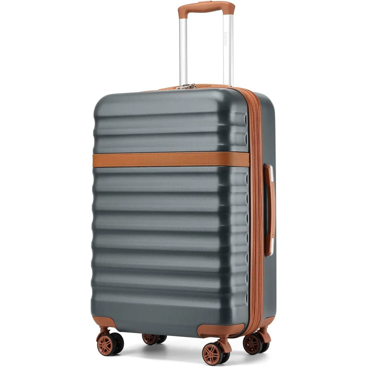 Medium Sized Checked Luggage, 24 Inch Expandable with Spinner Wheels, TSA Lock, ABS + PC Lightweight Travel Suitcase with Larger Capacity and  Weight, Grey Brown