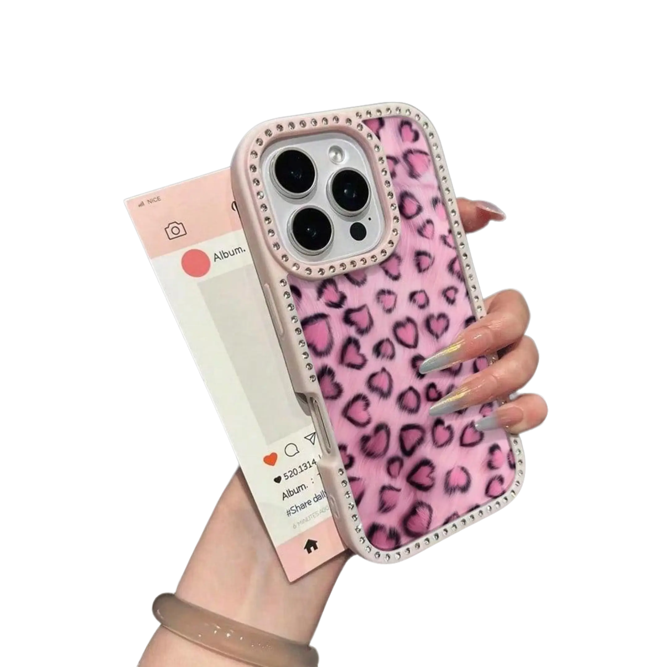 Diamond Pentagram Leopard Pattern Rhinestone TPU Cellphone Case - Flexible Shell Cover for iPhone 17,16,15,14,13,12,11 Pro Max Series Mobile Phone Accessories