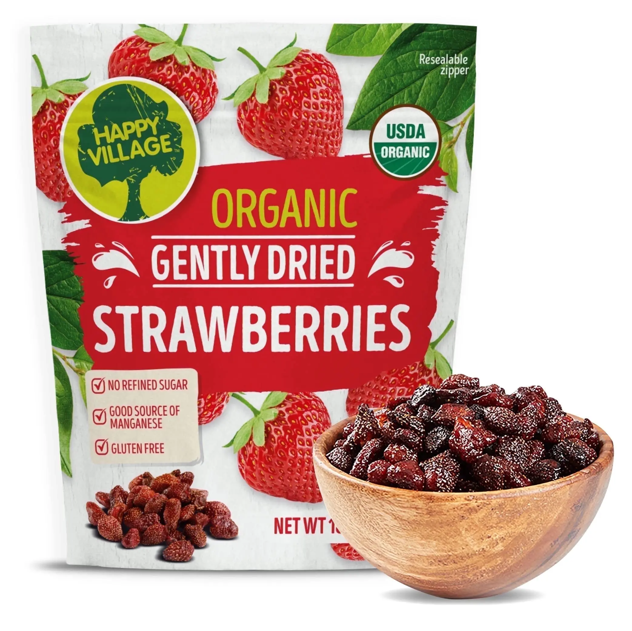 Happy Village Organic Soft Dried Strawberries 18 oz Resealable Pack
