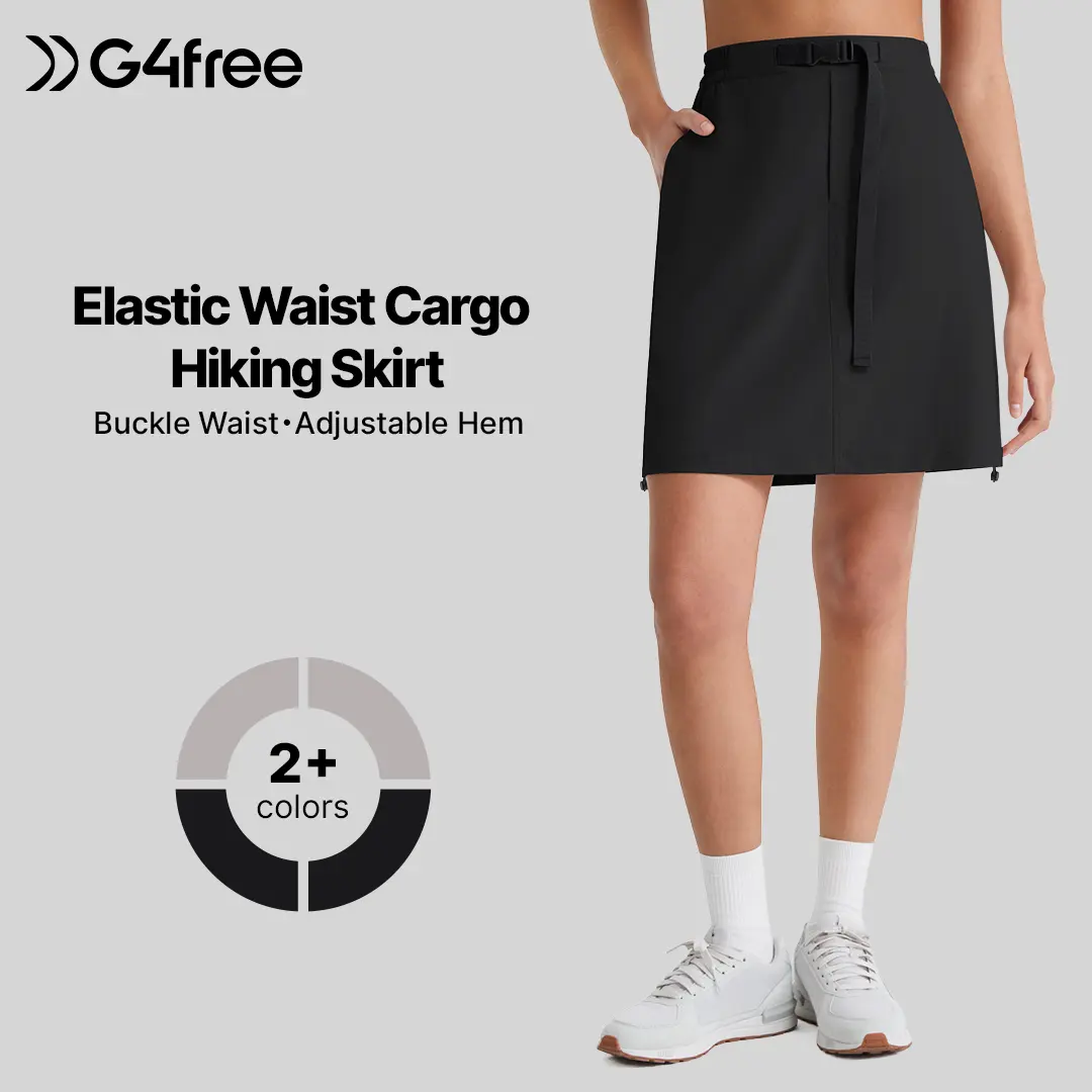 G4Free Strowen Hiking Cargo Skirts for Women 18" Elastic Waist Workout Casual Quick Dry Skirt 2 Pockets No Built-in Shorts