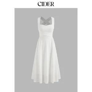 Cider [3 colors, size 0-26] Square Neck Solid Criss Cross Ruffle Midi Dress