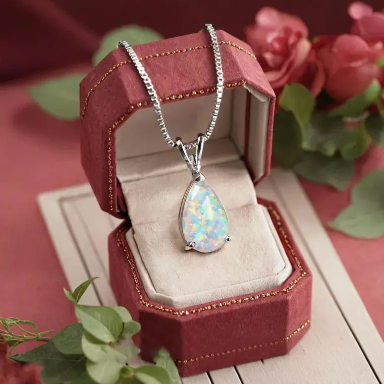 Women's Natural White Fire Opal Crystal Pendant Necklace - Gemstones and Crystals, Raw Gemstone, Droplet Shape, Minimalist Dainty Design, Healing Energy, Adjustable Length, Daily Wear Fashion Gift