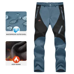Men's Waterproof Trousers Softshell Fleece Lined Outdoor Walking Warm Thicken Hiking Ski Pants with Zip Pockets