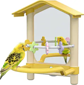8.1 Inch Pet Bird Mirror with Perch Stand and Parakeet Chew Toys,Parrot Toys Bird Cage Decorative Accessory, Helps Birds Release Stress for Canaries Budgies Lovebirds Conures Cockatiels