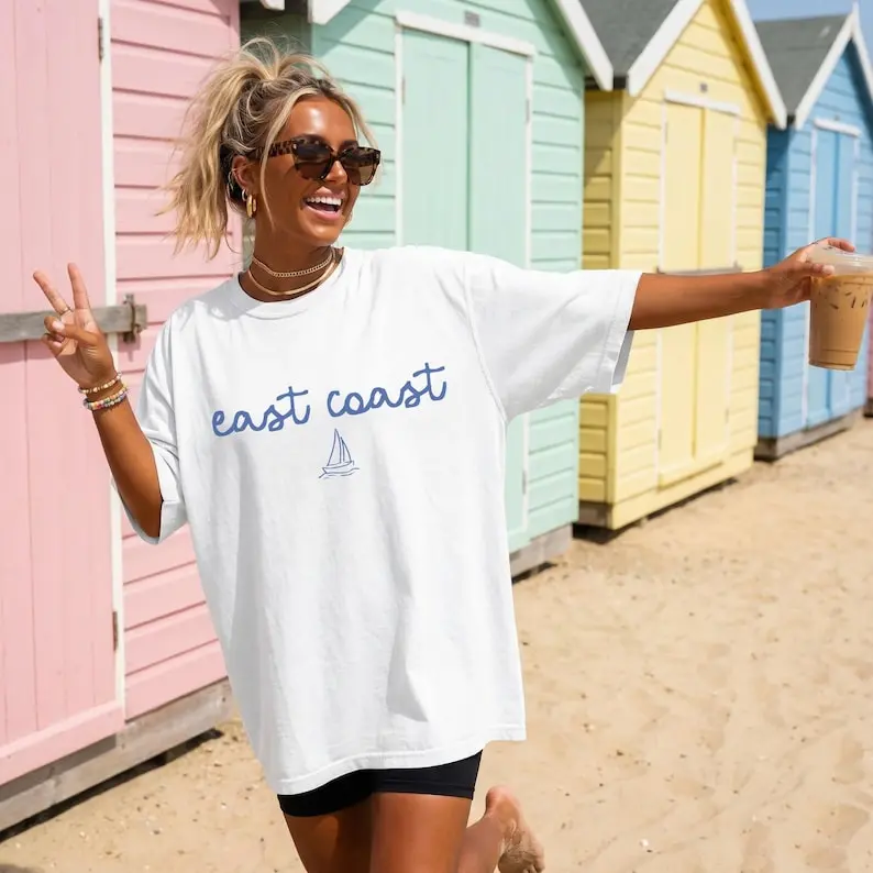 Vintage East Coast Shirt Fisherman Aesthetic Tshirt Preppy Clothes Teens Oversized Coastal Granddaughter Tee Trendy Beachy Summer Shirt