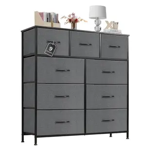 Aidoly 9-drawer wardrobe with wooden top, adjustable legs, sturdy metal frame, modern for bedroom, living room, gray