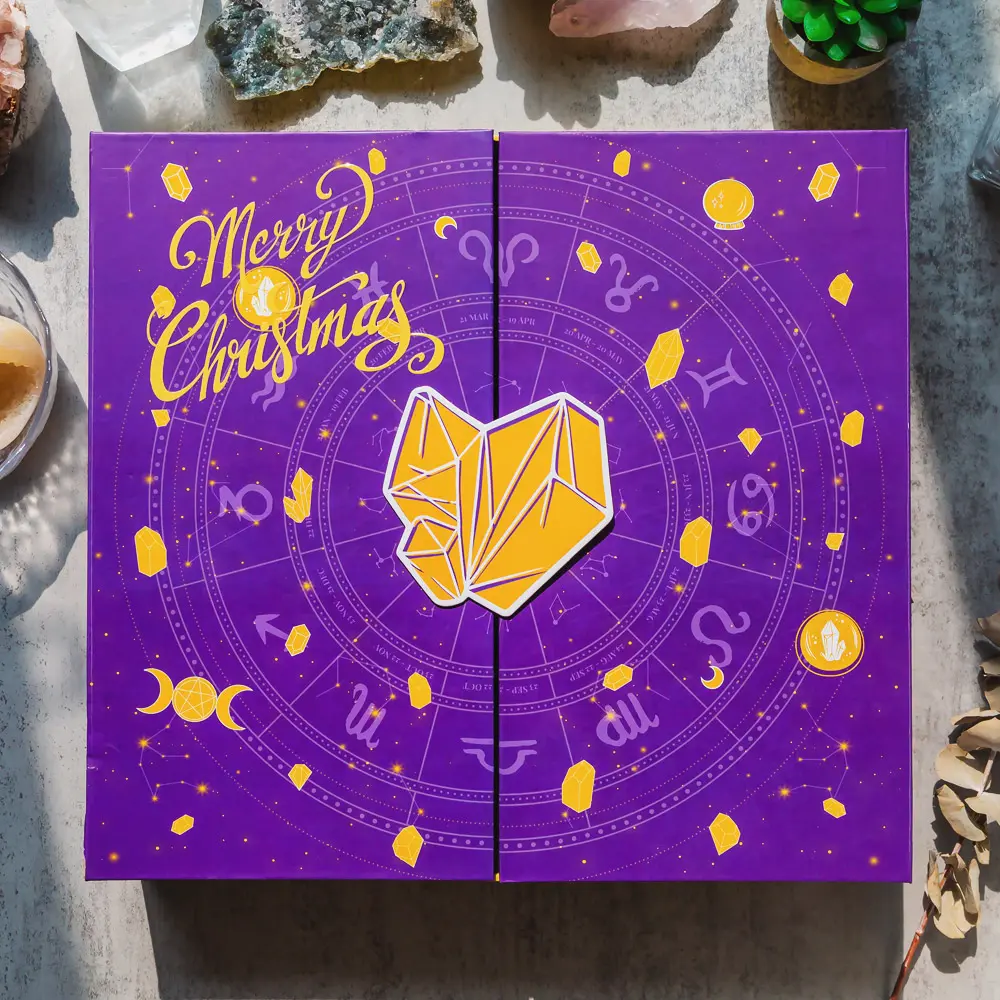 Non-Natural Crystal Christmas Countdown Gift Box, Carnelian-Rose Quartz-Tigers Eye Decor, Jewelry Accessory for Harmony & Healing