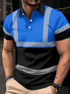 Men's casual autumn and winter workwear printed short-sleeved Polo shirt, Collared polo shirt - Contrast color design, collar design, lightweight and breathable, made of durable fabric, suitable for daily wear