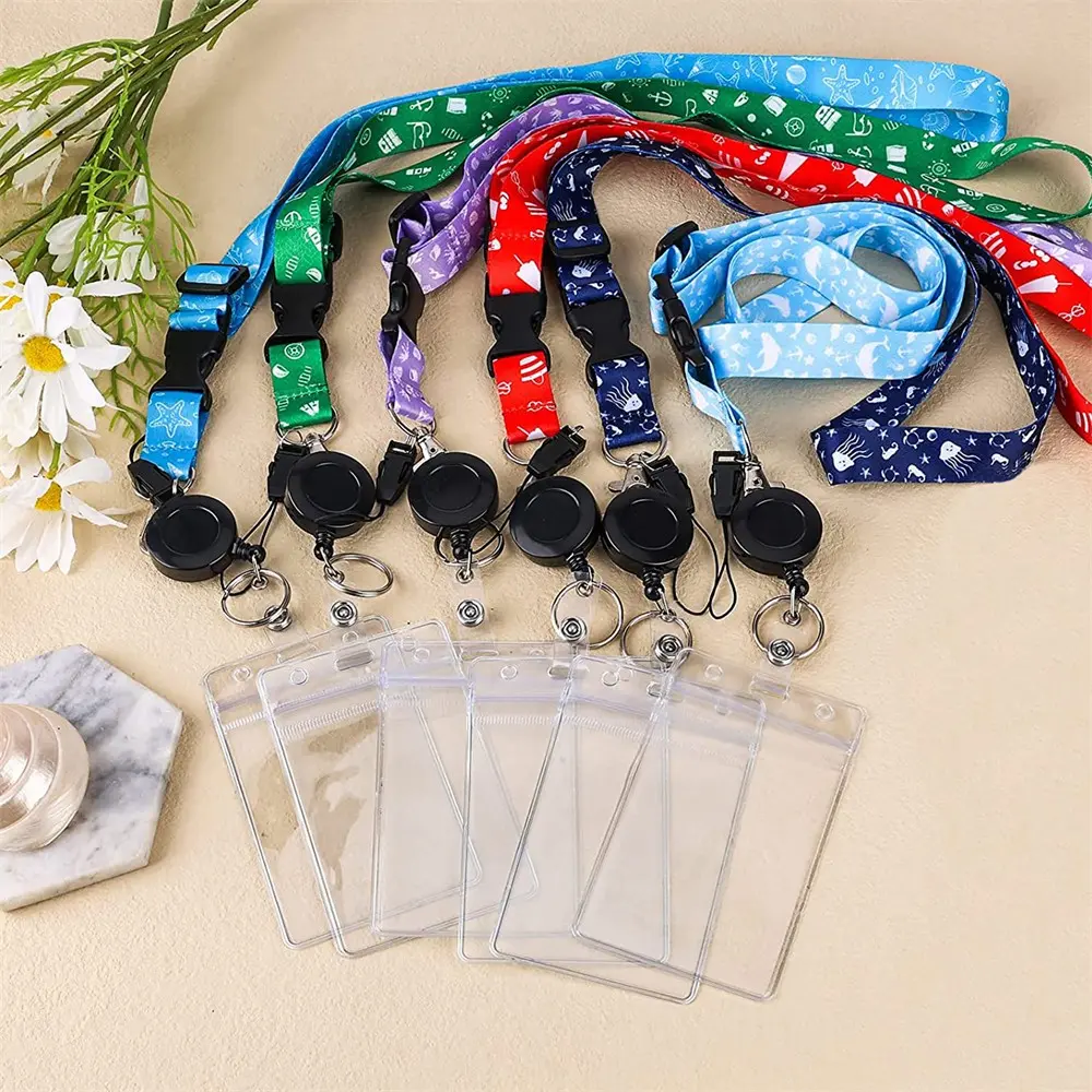 6 Pack Sea Pattern Cruise Lanyards with Retractable Badge Reels, Removable Cardholder & Waterproof ID Holders for Badges, Practical Ship Card Accessories for Travel