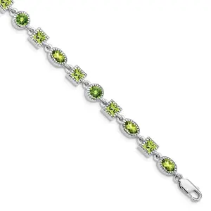Genuine Green Peridot Sterling Silver Link Bracelets