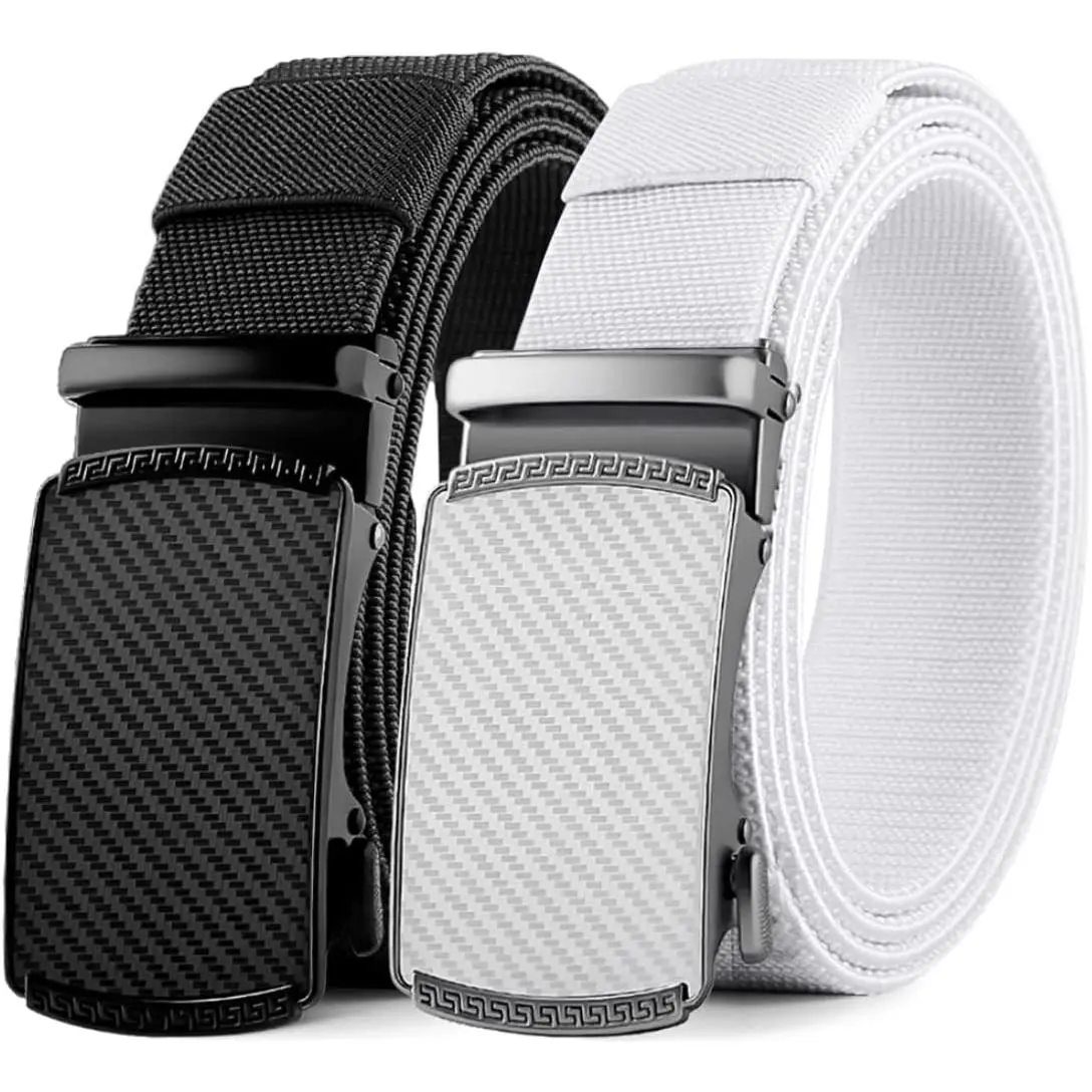 Belt Men, elastic golf belts for men, 2 Pack Nylon Ratchet Belt Mens Belts Casual, Adjustable Trim to Fit