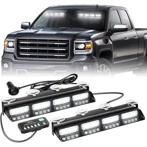 XRIDONSEN White Emergency Dash Strobe Lights Safety Flashing Warning Hazard Interior Front/Rear Windshield Deck Split Light Bar w/Digital Display Controller for Construction Vehicles Trucks