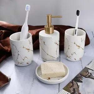 Bathroom Accessory Set Ceramics Bathroom Set Accessories Complete Set Vanity Countertop Accessory Set Includes Soap Dish Lotion Dispenser Tumblers, Gift for House Warming