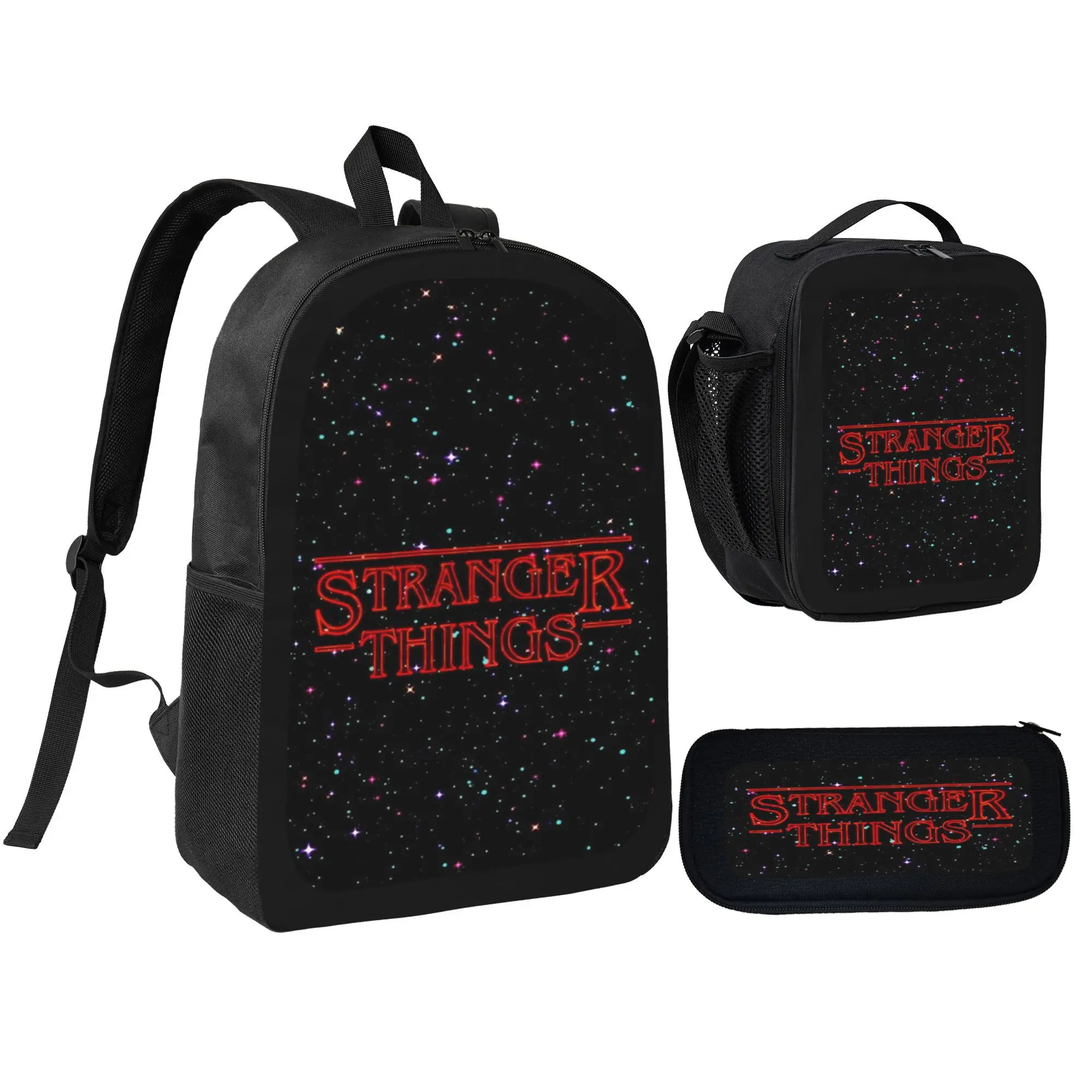 Stranger Things Hawkins Inspired 3pcs Backpack Collection - Matching School Backpack, Pencil Case & Lunch Bag - Retro Sci-Fi Design For All Fans