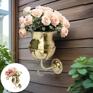 Opal Wall Vessel with Hook,Vintage Gold Wall Vases ,Classic Gold/Silver, Gold plating ,texture smooth,craftsmanship excellent,Vintage Wall Vase for flowers Plants, Wall Mounted Hanging Vases ,Multi-Function,Bedroom Room Living Room ,Kitchen Indoor outdoor