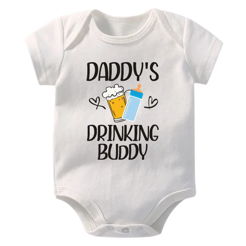 Baby Boys' Funny Cotton Bodysuit, "Daddy's Drinking Buddy" Short-Sleeve Romper with Soft Envelope Neck and Snap Closures, All-Seasons Fathers Day Gift, Fathers Day Gifts, Fitted, Ventilated, Graphic
