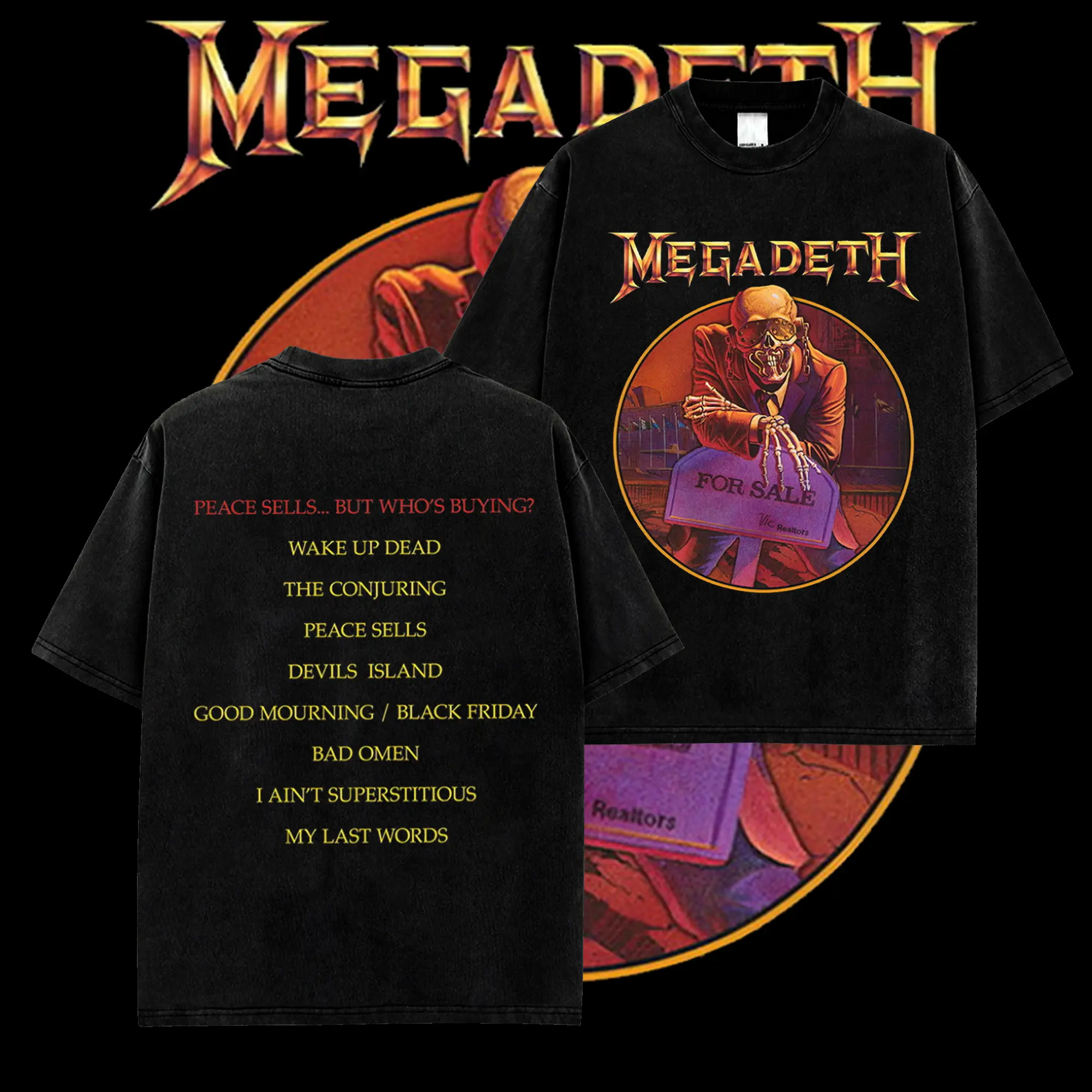 [MetalStyle] Megadeth Peace Sells...Tracklist Retro Unisex 100% Heavyweight Cotton T-Shirt – KILLING ROAD World Tour Rock Thrash Metal Cotton Tee, Heavy Metal Rock Metal Merch, GiftMeme Christmas Funny pullover soft apparel winter hoodie slogan graphic