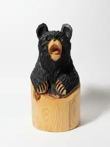Hand Carved Black Log Bear With Butt