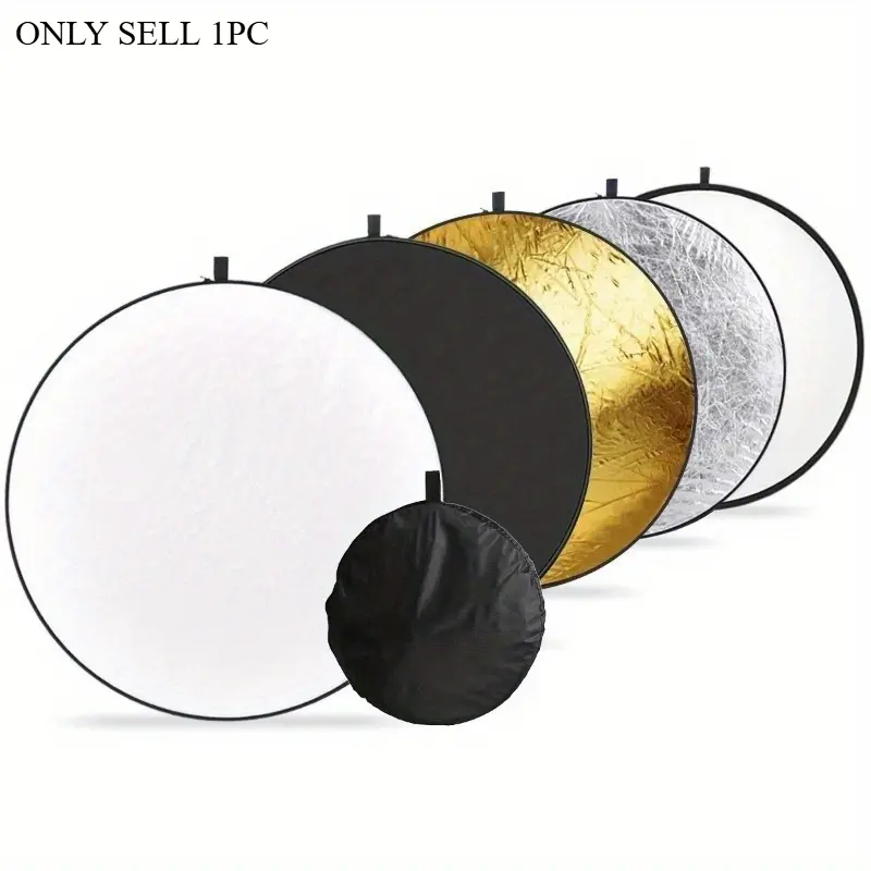 1pc Portable five in one reflector kit, featuring semi transparent, silver, gold, white, and black multi disc reflectors