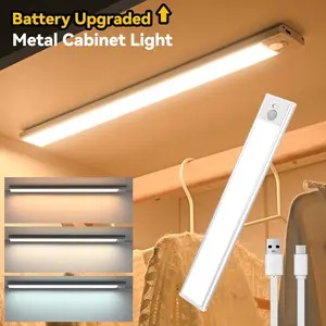Rechargeable LED Motion Sensor Metal Cabinet Light, USB Battery Powered, Magnetic Lamp with Press Switch, Hallway Kitchen Stairs Night Light, Light Fixtures