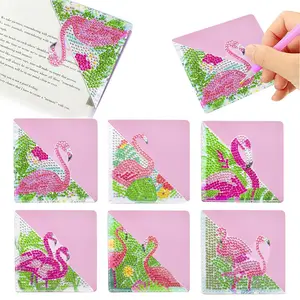 DIY Handmade Bookmark, 6 Counts/set Flamingo Pattern Diamond Painting Bookmark, Reading Decoration Supplies