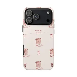 Christian Tough Phone Case, Walk By Faith Western Boots Phone Case, It's compatible with iPhone 17, 16, 15, 14, 13, 12, 11, X, and Samsung models,Cute Cowgirl Aesthetic, Christian Inspirational Protective Cover, gift for her for him