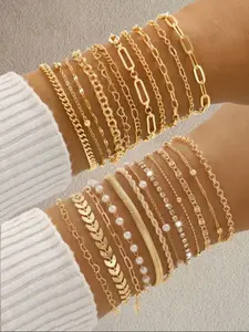 Elegant Women's Chain Bracelet Set, Stackable Bracelets, Trendy Stack Bangle, Fashion Jewelry for Daily Wear, Perfect Gift for Dating, Back-To-School, Graduation