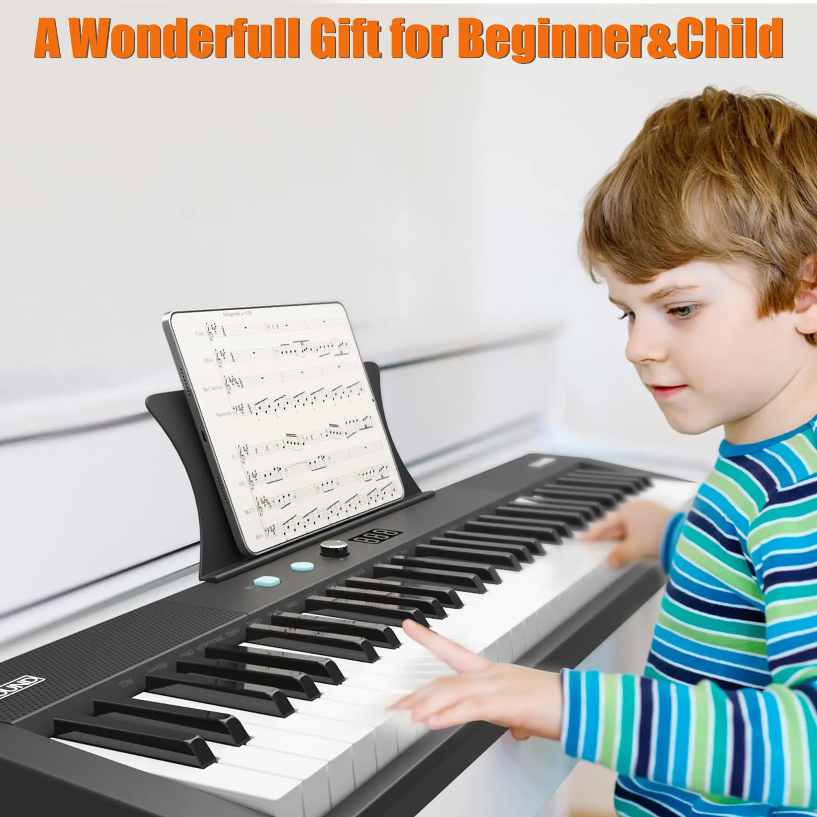【GARVEE】61 Key Portable Keyboard Piano with Electric Semi-Weighted Keys, Built-In Speakers, Pedal, Power Supply, Digital Display, 128 Tones, Ideal for Beginners and Professionals, Perfect Gift for Birthdays or Holidays
