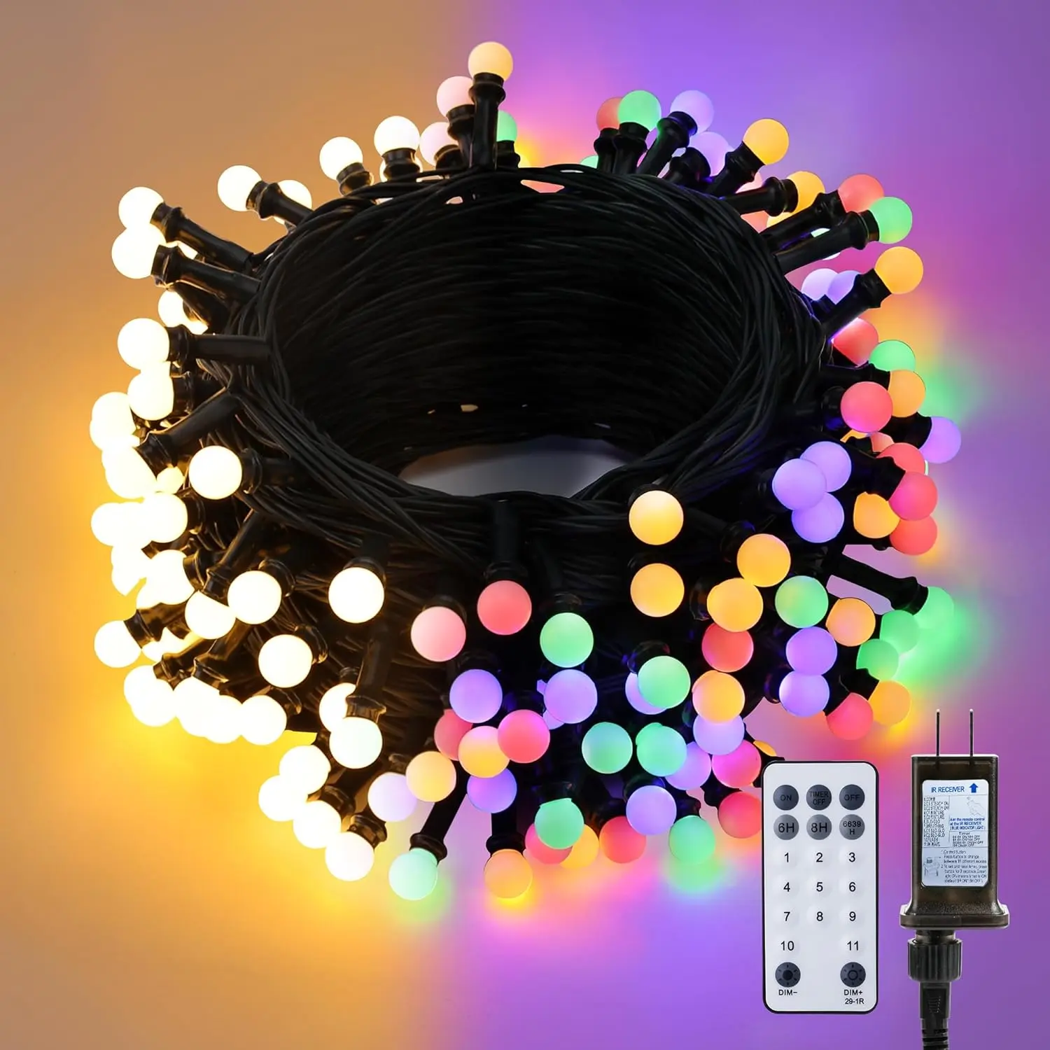 Bhony Christmas Lights, 66ft 200 LED Color Changing String Lights, Warm White&Multi-color Christmas Lights, Dimmable Berry String Light, Connectable Lighting String for Bedroom Room Wedding Classroom Decor