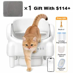 TAYACICY Self - Cleaning Litter Box,Open Top Automatic Litter Box with App Control for Multiple Cats, Safety Sensors Protection, Odor Control Includes 2 roll Liners,Large Waste Bin, Cream White