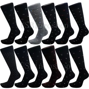 USBingoshop 12 Pack Men's Cotton Argyle Striped Solid Ribbed Black Crew Dress Socks Superior Quality Fashion Wedding Business Casual Elegant Stylish Formal Socks for Men