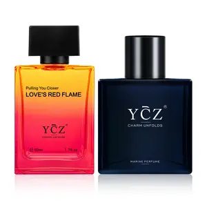 YCZ Men's Cologne 2-Piece Set - Love's Red Flame Woody Spicy Fruity & Midnight Marine Perfume - 50ml Each - Ideal for Daily & Outdoor Use - Fragrance Gift Bundle Charm Unfolds