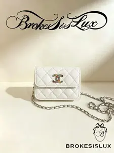 Pre-owned CHANEL White Caviar Mini Chain Wallet (Gold Hardware, Crystal CC)