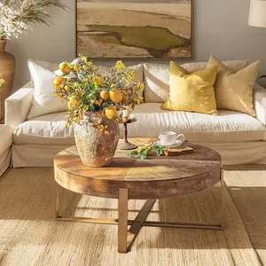 Living Room Coffee Table, Side Table, Vintage Coffee Table, Simple Side Table, Phone Table, Metal Table Legs, Solid Wood Tabletop, Sturdy and Durable