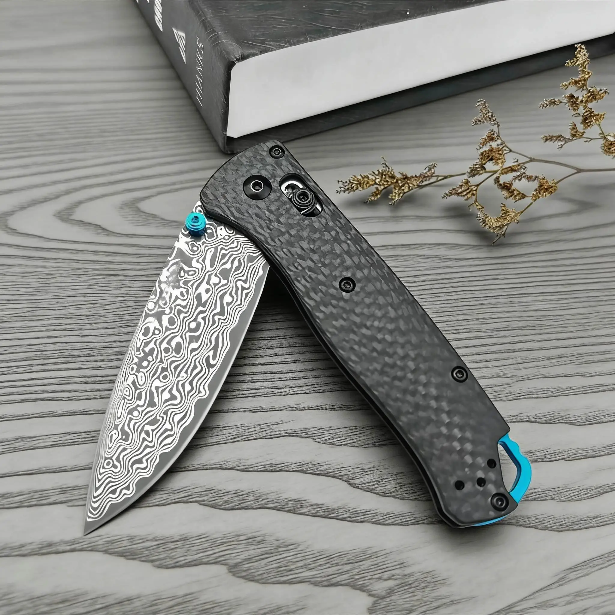 535Damascus Steel Blade Folding Utility Knife Carbon Fiber Handle Kitchen Tool Men Gift EDC Tools Outdoor Camping Pocket Knives