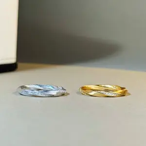 Sterling Silver Twisted Crossover Open Ring for Women, Adjustable Dainty Band with Pave CZ, Golden or Silver Plated, Stackable Pinky Ring, Delicate Hypoallergenic Gift.
