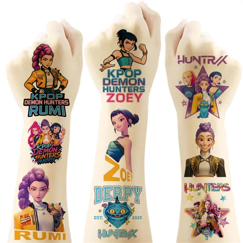 60pcs Demon Movie Hunters Temporary Tattoos for Kids Korean Idol Huntrx,Saja Boys,Jinwoo,Rumi,Tiger Decal Temporary Tattoos Body Stickers for Birthday Party Decorations,DIY Activity Supplies