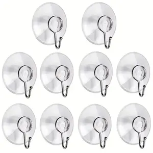 Suction Cup Hook, 10pcs Reusable Clear Strong Suction Cup Hook with Metal Hook, Removable Suction Cup Hook, Shower Hook Set for Bathroom Shower Wall, Kitchen Walls, Window, Glass Door