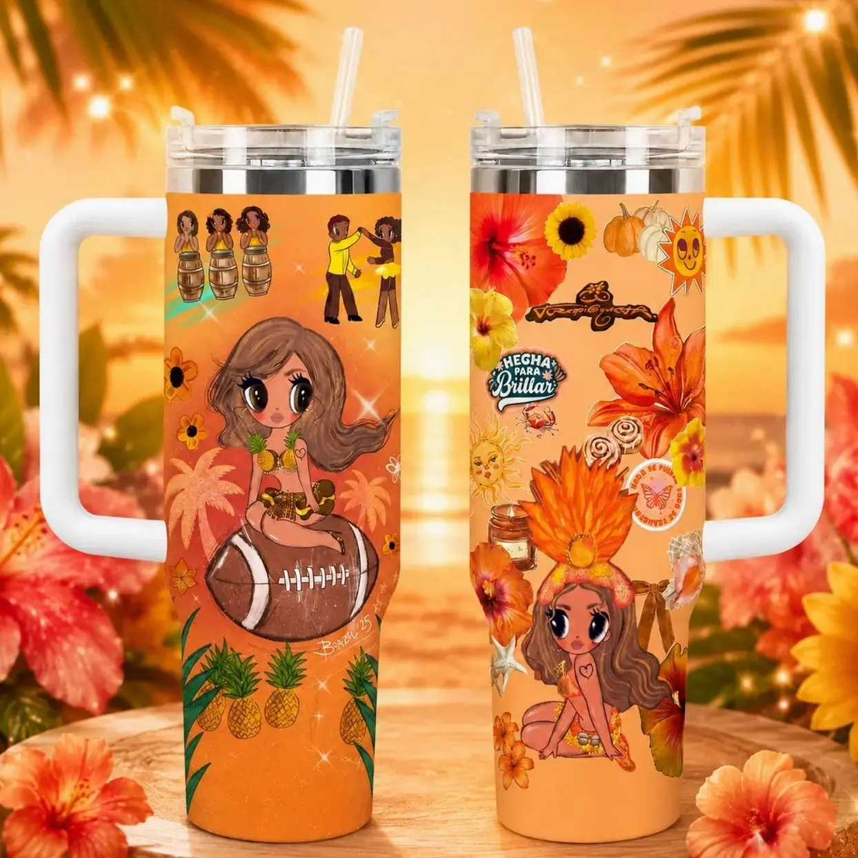 [MADE IN US] Vacuum Insulated Tumbler Tropicoqueta with Lid and Straw - Stainless Steel Travel Coffee Mug Double Wall Hot & Cold Drink Cup Leakproof Portable