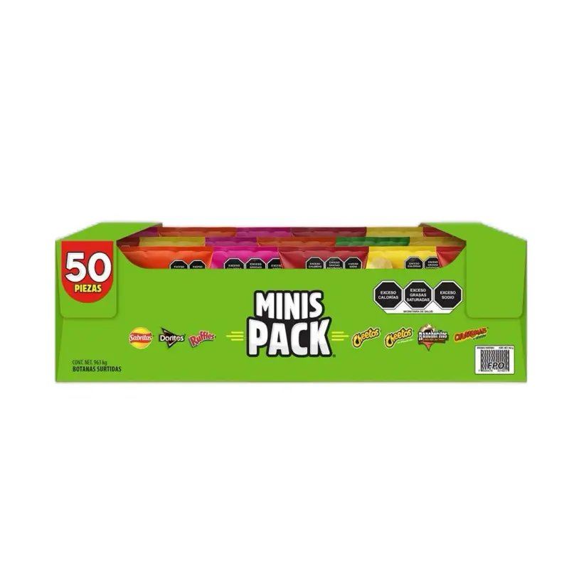 Sabri Negocio Favorites. Mini Pack or Regular bags. Pick from 50pk mini or 43pk regular size. All your favorites Sabritas favorites in one. Comes in a smaller box, for shipping.
