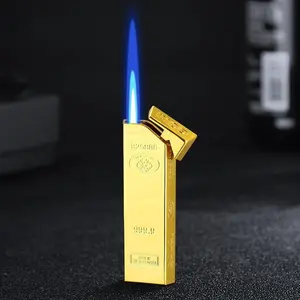 Creative Golden Lighter | Outdoor Windproof, Blue Flame Turbine Jet, Compact and Portable, Side Ignition, Adjustable Flame Size, High-end Collectible Gift for Boyfriend (Does not contain butane gas)