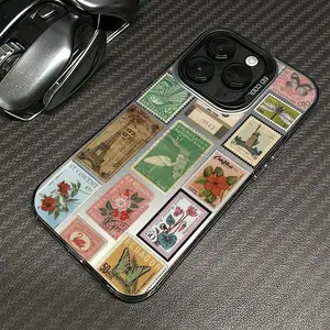 Vintage Postage Stamp Pattern Phone Case, TPU Decorative Phone Protector Cover, Phone Accessories Compatible with iPhone 11 12 13 14 15 16 17 Pro Max, Phone Cover Casing