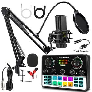 Safring V8S Pro+240 Podcast Equipment Bundle, Recording Function BM800 USB Rechargeable Microphone with Voice Changer, Condenser Mic Studio Package for Podcasting Live Streaming Singing PC Mobile TikTok YouTube Sound Card Desk Clamp